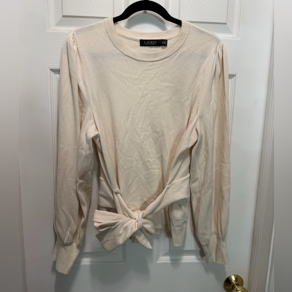 Ralph Lauren Black Label Cream Tie-Front Sweater